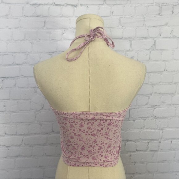 BP Medium Pink Floral Print Halter Crop Top - Picture 4 of 6
